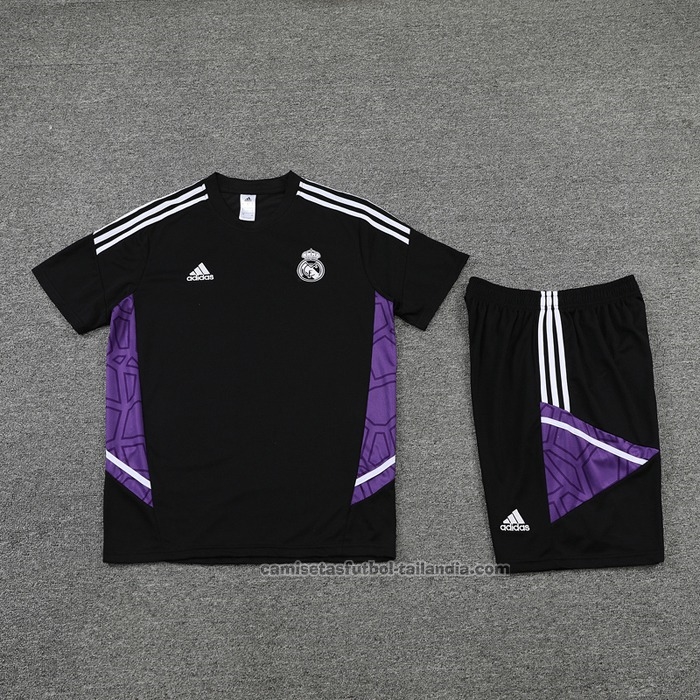 Chandal del Real Madrid Manga Corta 22/23 Negro y Purpura - Pantalon Corto